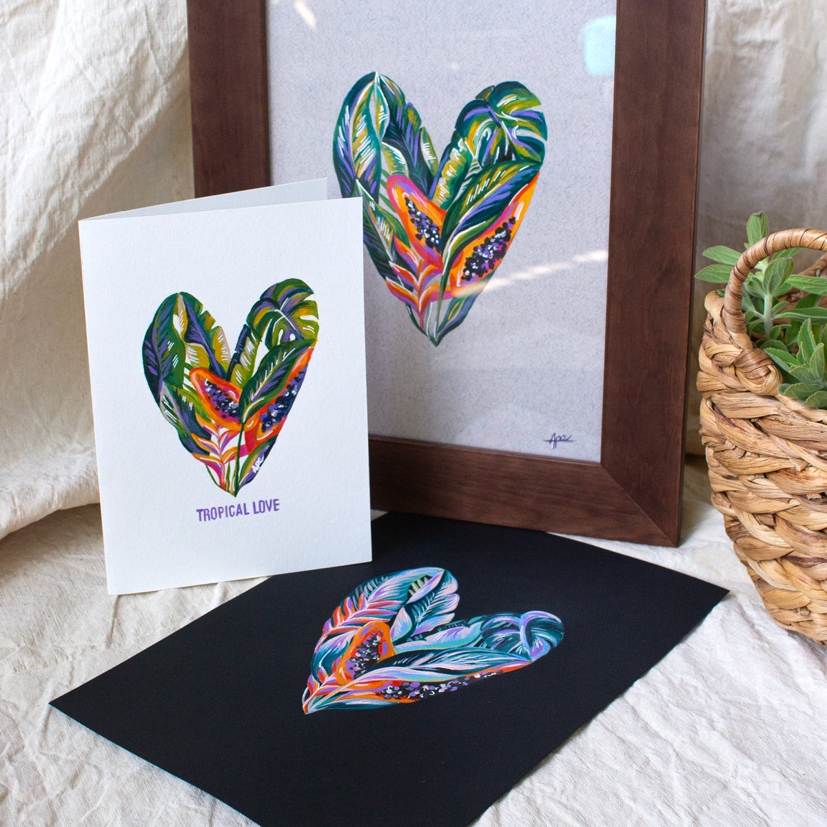Affiche originale à l'acrylique • Tropical love • Noir